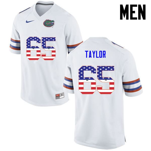 NCAA Florida Gators Jawaan Taylor Men's #65 USA Flag Fashion Nike White Stitched Authentic College Football Jersey LNJ8464FS